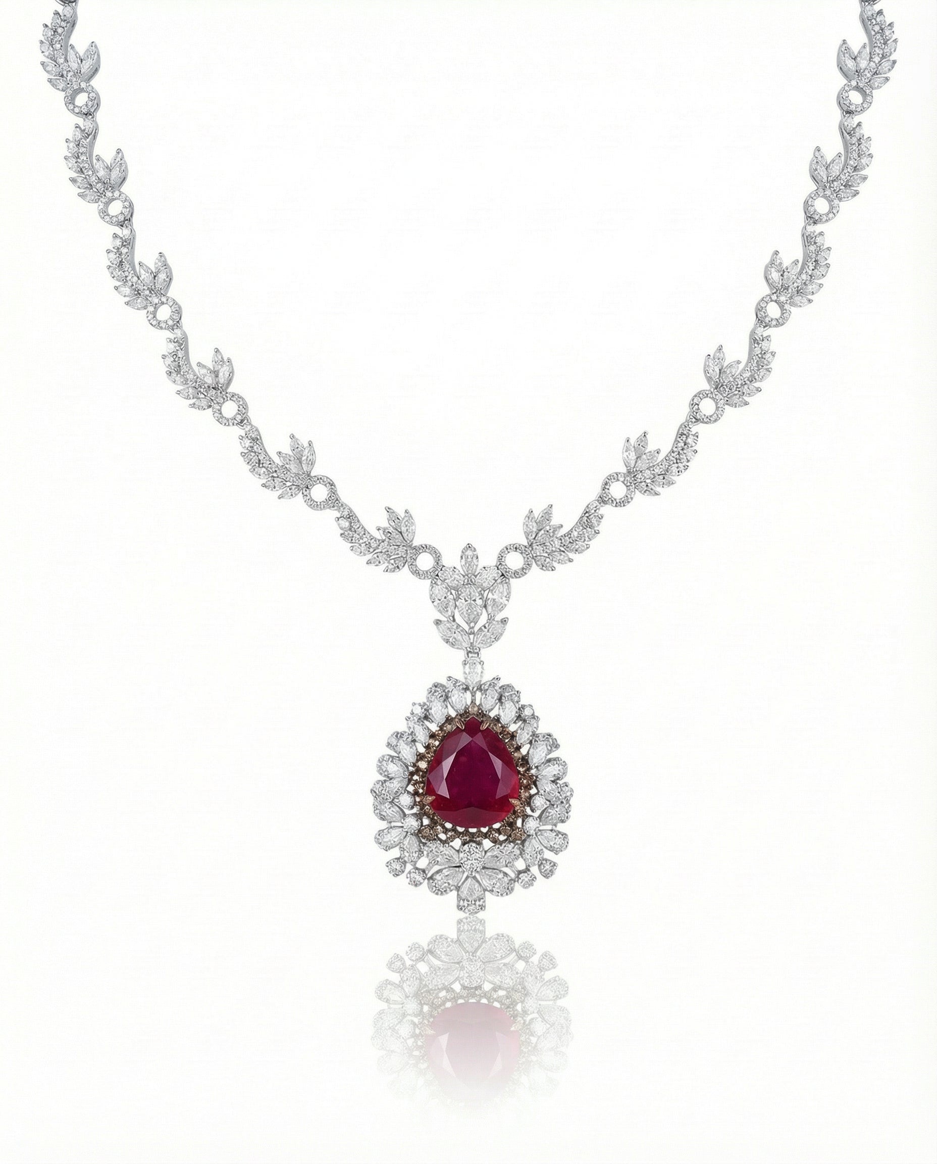 Scarlet Elegance: Pear-Cut Ruby & Diamond Necklace - VCJ BESPOKE JEWELLERY