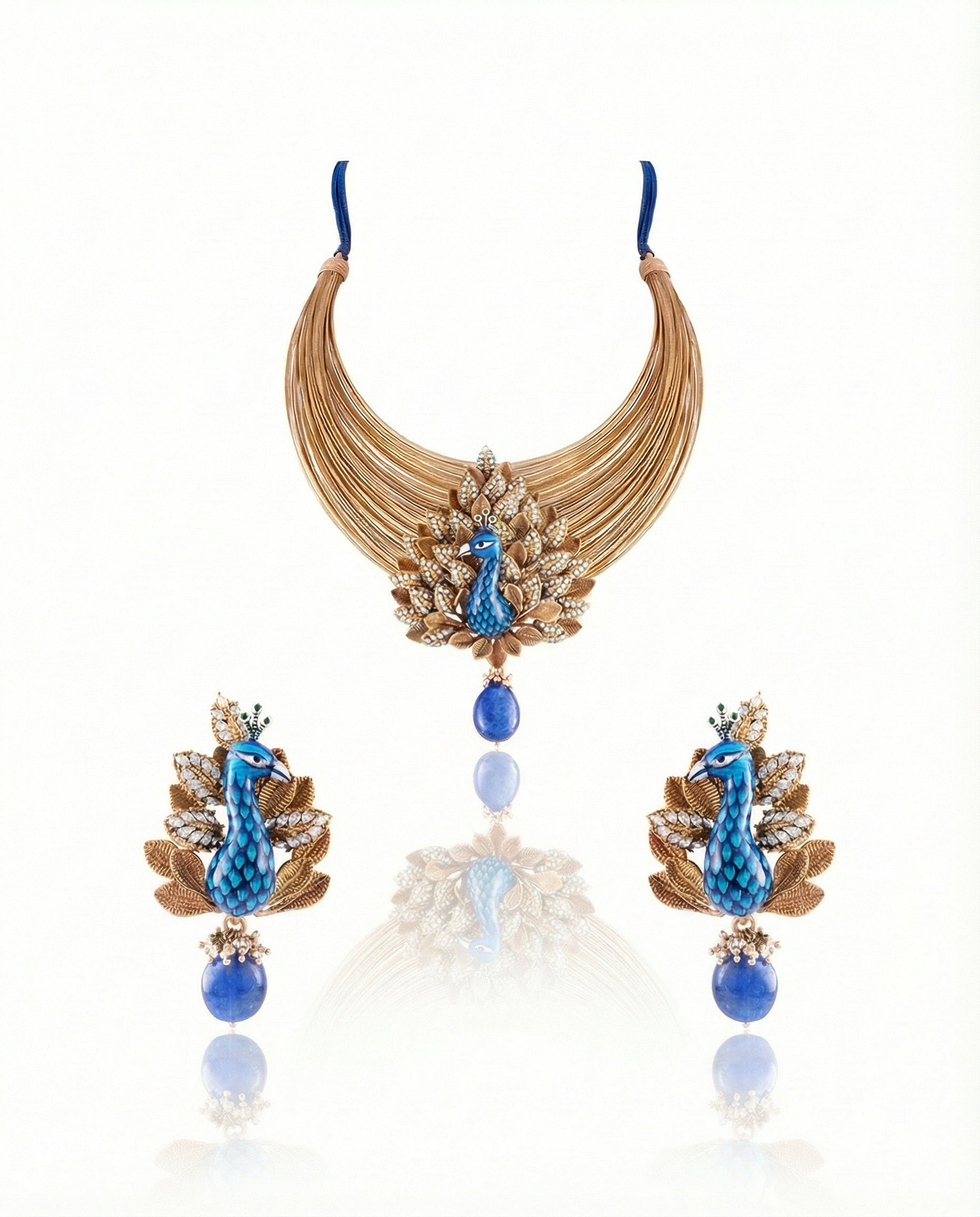 Meenakari Peacock Necklace & Earring Set - VCJ BESPOKE JEWELLERY