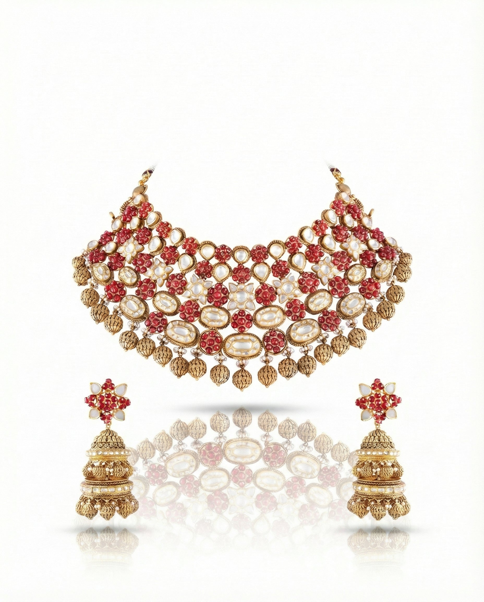 Royal Rubies & Polki: A Heritage Gold Necklace Suite - VCJ BESPOKE JEWELLERY