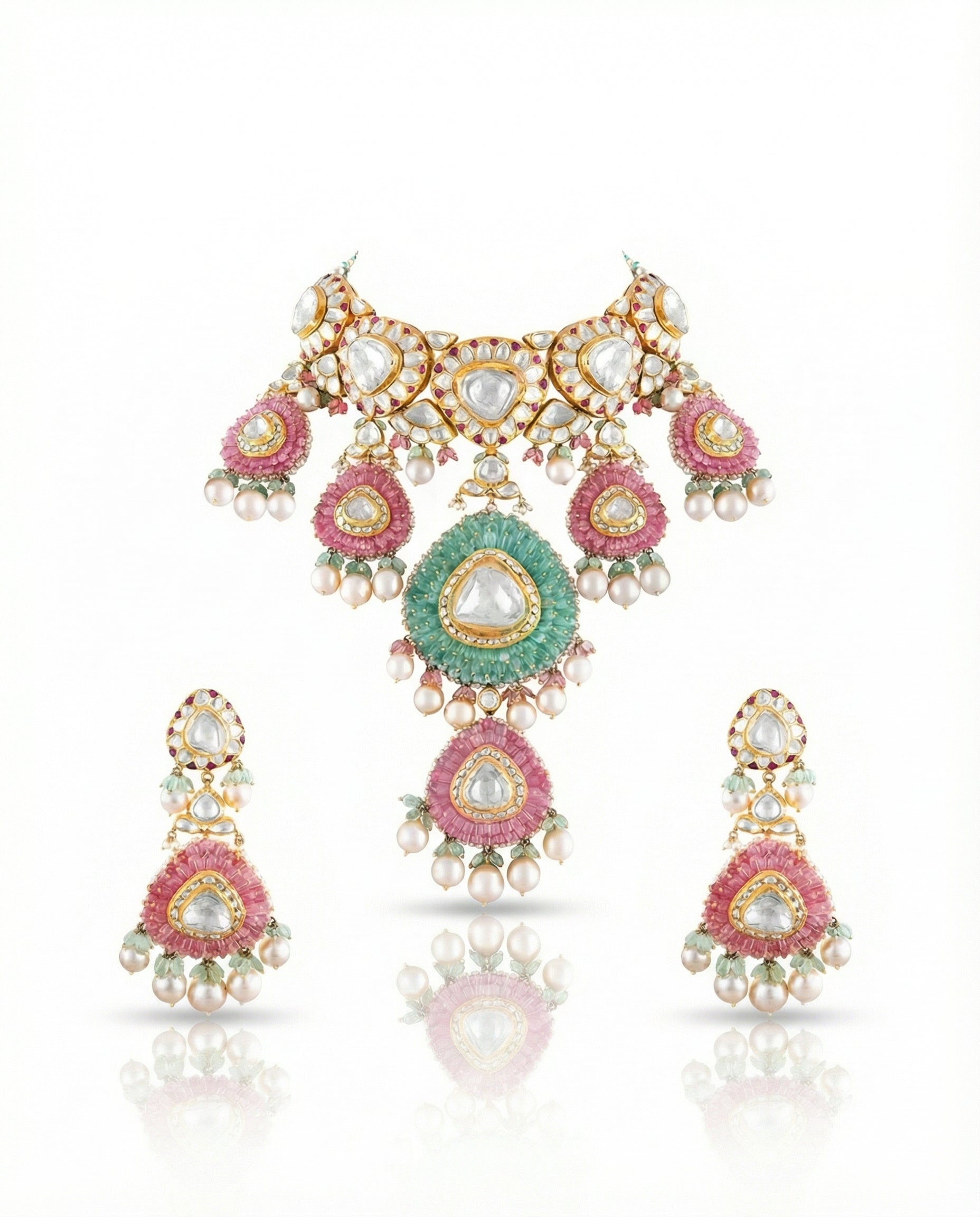 Grand Navratna-Inspired Polki Necklace - VCJ BESPOKE JEWELLERY